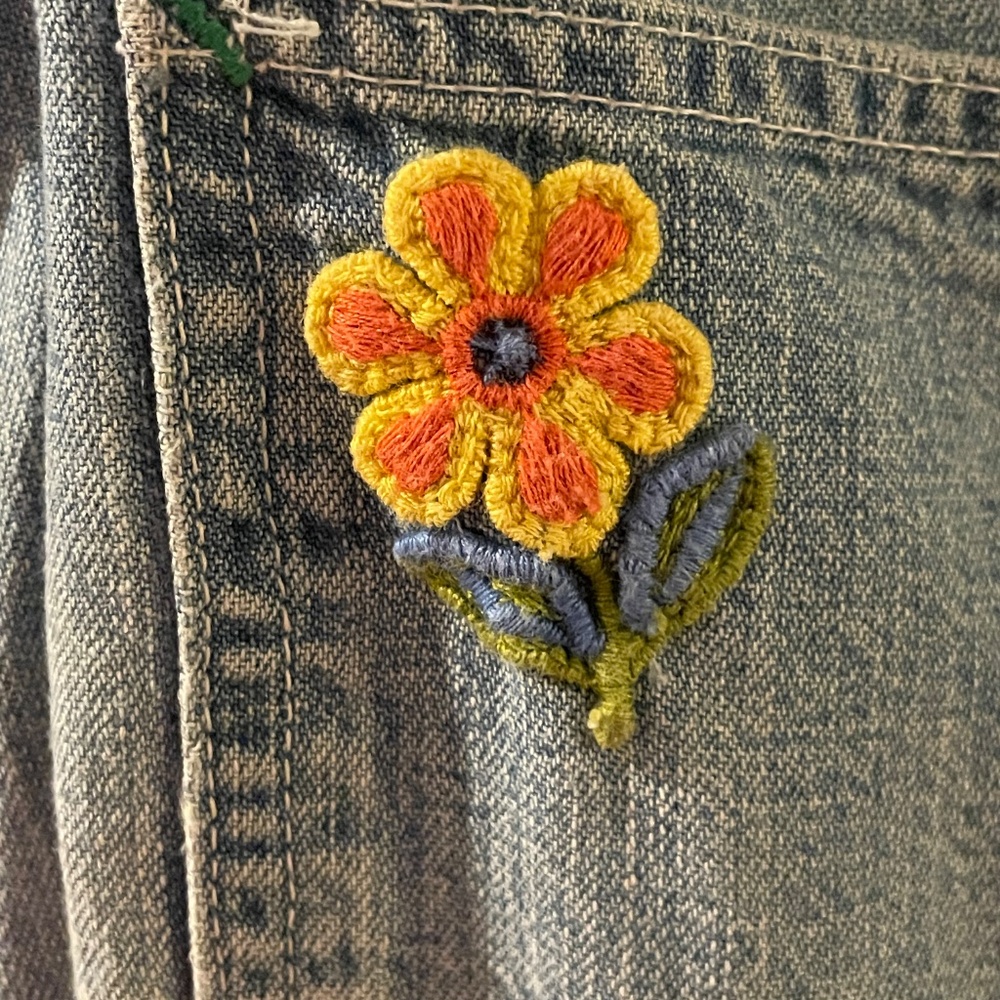 90s Big Smith Vintage Sugar Magnolia Festival Overalls with Peace Sign Patch - Picture 4 of 6